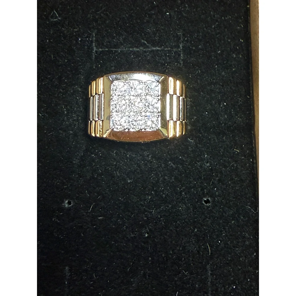PGL Sterling Silver 1.00 Ct Lab Diamond Mens Gold Plated Signet Ring Size 10
